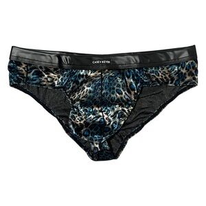 Casey Kevin Leopard Print Velour Briefs Blue Size XL‎ (32-34) NWT